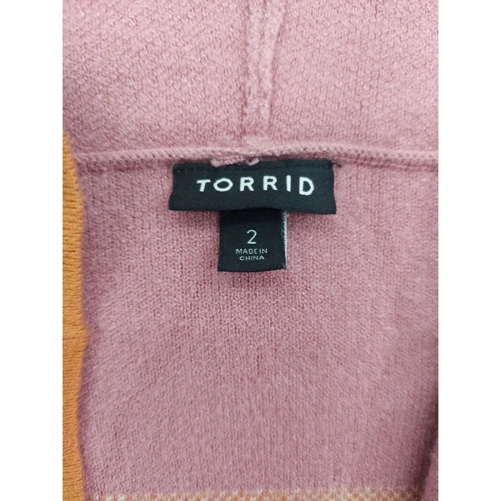 Torrid Cardigan Sweater womens 2X Orange Aztec Drawstring Long Hooded Pockets - Picture 4 of 11